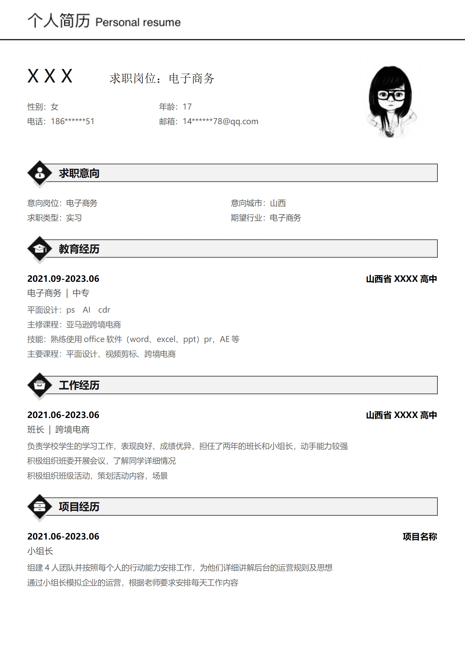 电子商务电商类岗位求职简历模板