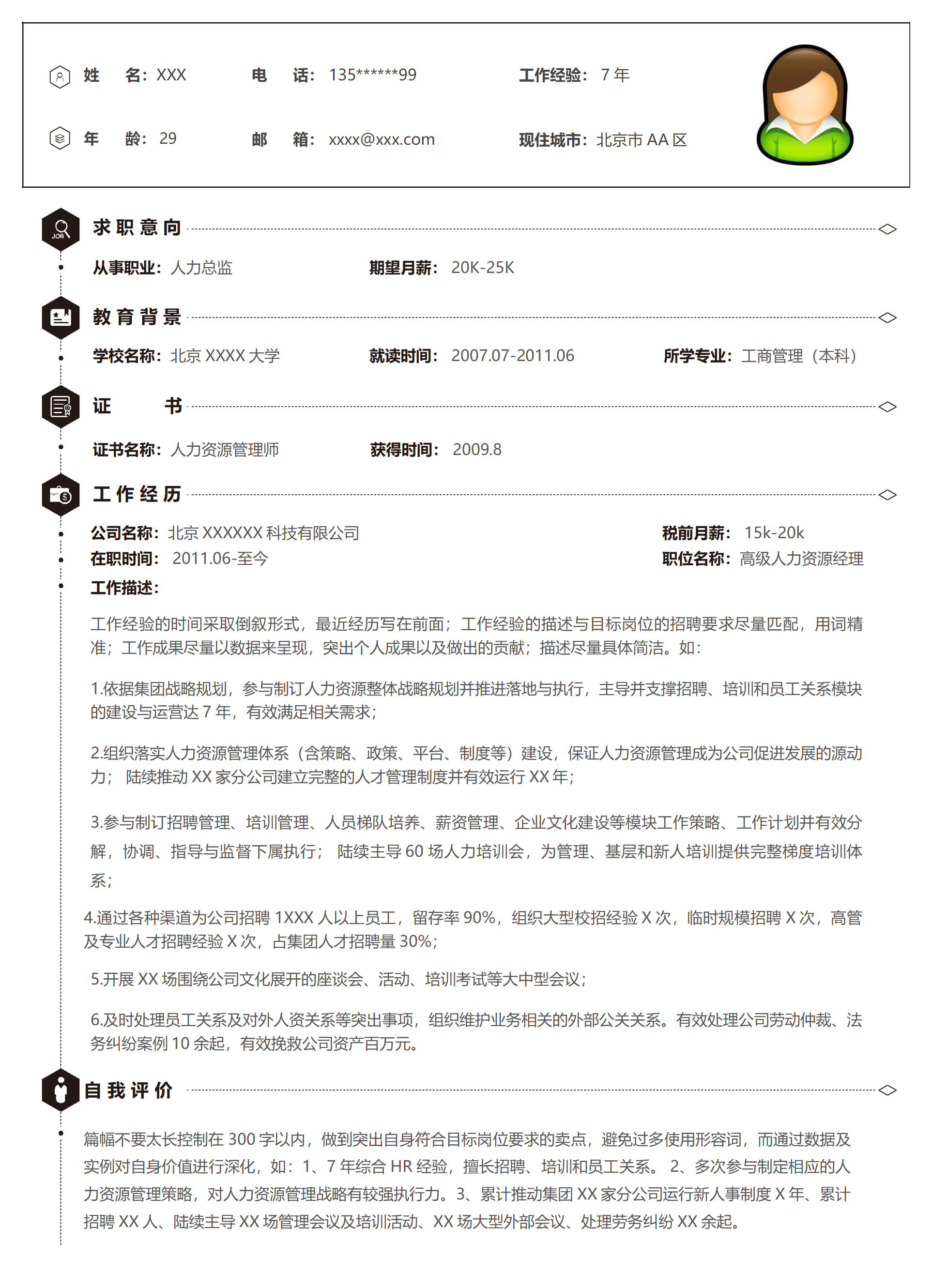 人力资源类高级管理岗位求职简历简历模板