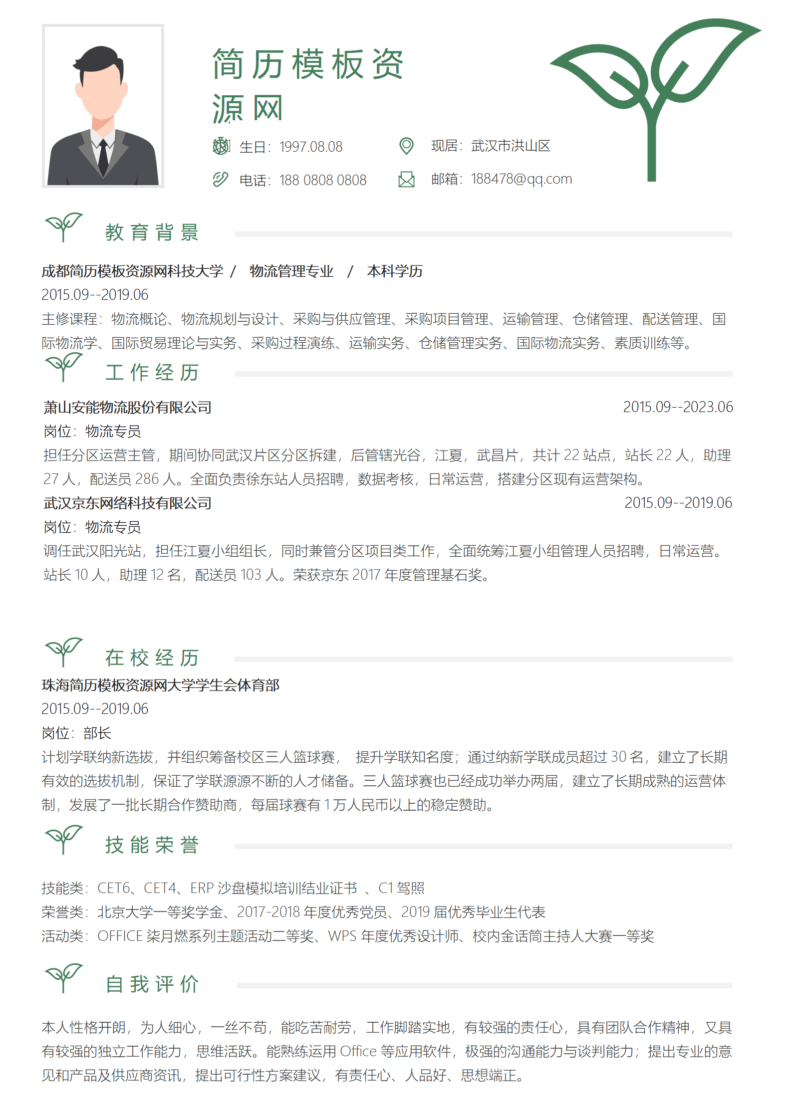 仓库物流免费简历模板
